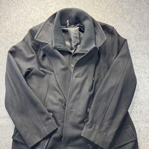 J. Ferrar Pea Coat Mens Large Black Wool Zip Button Lined Dressy Winter